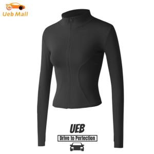 [UEB Mall] Women Zip-Up Running Jacket Quick-Drying Soft Tight Yoga Wear Breathble Long Sleeve Activewear for Indoor Outdoor Sports