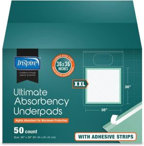 Inspire Super and Ultra Absorbent Bed Pads 36" X 36" Pack of 50 with Adhesive XXL