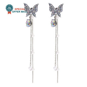 【Party Queen】Korean Original Sparkling Shiny Butterfly Gems Drop Earrings for Women Stud Earings Jewerlies Good Gift