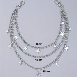 JJT Stylish Multi-Layer Star Charm Chain Belt for Hip Hop Street Fashion Women Men