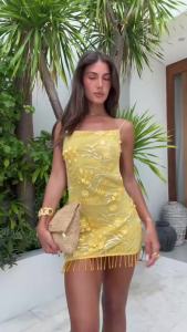 Seaside Party Backless Hollow Out Women Dress Fashion Off Shoulder High WaistDress Flower Embroidery Camisole Beach Dress2026