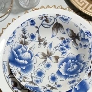 Elegant Ceramic Floral Blues Plates / Meat Plate / Soup Plate / Moon Plate