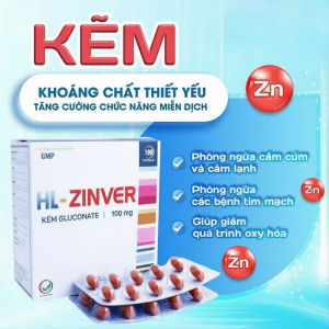 HL-ZINVER Viên Uống Bổ Sung Kẽm Zinc Gluconate 100mg | Hộp 100 Viên Nang Mềm Cho Nhu Cầu Vi Chất