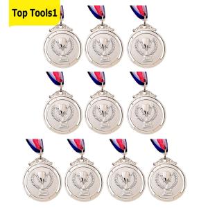 10Pcs Gold/Silver/Bronze Medal Sports Rewards with Neck Ribbon Metal Winner Medals 5cm Competition Prize Medals Trophy Pattern for Marathon Ball Games