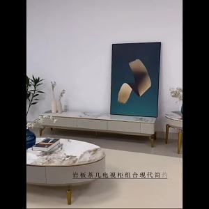 Coffee Table TV Cabinet Combination Stone Plate Coffee Table Italian Style Light Luxury Paint Designer Modern Living Room Stone Plate
