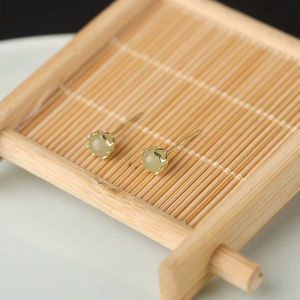 shiqinbaihuo Trung Quốc Phong Cách Retro Giả Ngọc Nhỏ Stud Bông Tai Cho Phụ Nữ Tinh Tế Màu Xanh Lá Cây Vòng Bead Bông Tai Đồ Trang Sức Thanh Lịch Quà Tặng