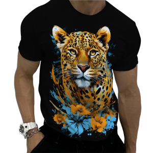 [Local Stock] VCC Fashion Lion Leopard Graphic T-Shirt for Men Cool Animals 3D Printed Tees Summer Round Neck Tops Oversized Short Sleeve T Shirts