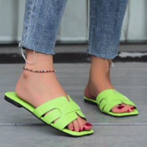 Free Shipping Plus-Size New Style WomenS Flat Sandals In Fifteen Colors Featuring A Square Toe And Leather Patchwork Design Size 44