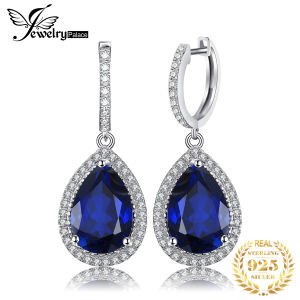 JewelryPalace 12ct Huge Pear Created Blue Sapphire 925 Sterling Silver Drop Dangle Earrings for Women Fashion Gemstones Jewelry