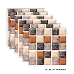 6pcs 20x20 cm 3D Mosaic Wall Floor Tiles Waterproof Sticker Wallpaper decoration home Bathroom Bedroom Self-adhesive