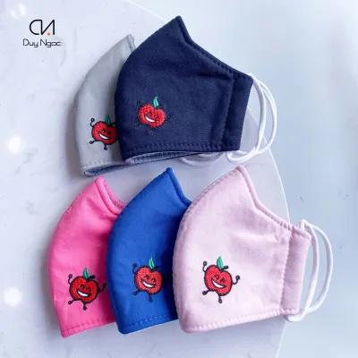 Khẩu trang vải trẻ em Duy Ngọc họa tiết Màu trơn Cho bé 1 đến 3 tuổi - Vải Cotton mềm 3 lớp thoáng khí dễ thở 9852