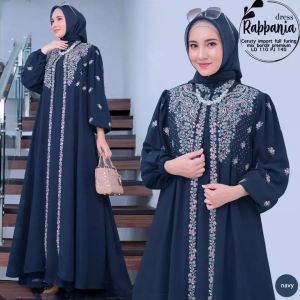Rabania Maxi Gamis Bordir Mewah Jumbo Bahan Ceruty Babydoll Full Furing Terbaru 2025 Dress Wanita