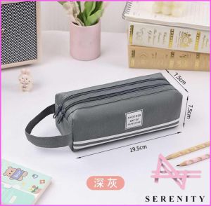 SERENITY 1pcs Creative double-layer solid color canvas pencil case multifunctional large-capacity student portable storage stationery bag pencil case