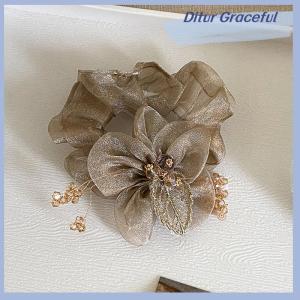 Ditur ยางรัดผมสำหรับผู้หญิงเชือกผูกผมประดับพลอยเทียมรูปดอกไม้ที่สง่างาม