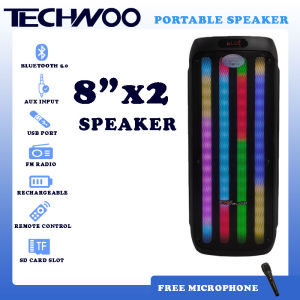 TW AUDIO BY TECHWOO 8"X2 BLUETOOTH PORTABLE SPEAKER WITH LED LIGHTS TWA-PA-868BT