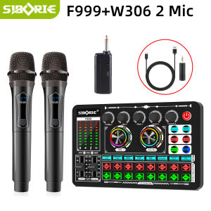 Siborie F999 Sound Card dan W306 Two Wireless microphone Mikrofon soundcard 2 mic paket SET