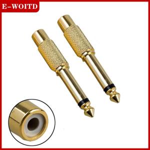 【E-WOITD】 2ชิ้น6.35มิลลิเมตร1 4 แจ็คตัวผู้แบบโมโนไปยัง RCA ตัวเมียอะแดปเตอร์ตัวแปลงสายสัญญาณเสียง