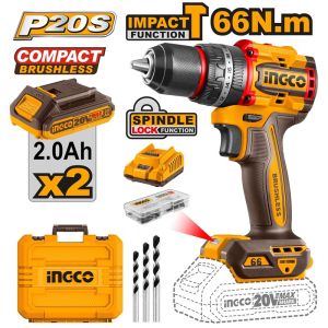 INGCO 20V 66NM LI-ION IMPACT DRILL | COMPACT BRUSHLESS MOTOR | CIDLI20668 CIDLI206681