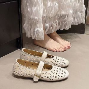 Free Shipping Matte Fabric Design Niche Style Flat-Soled Openwork WomenS Shoes New Spring/Summer Collection Roman-Style Flats