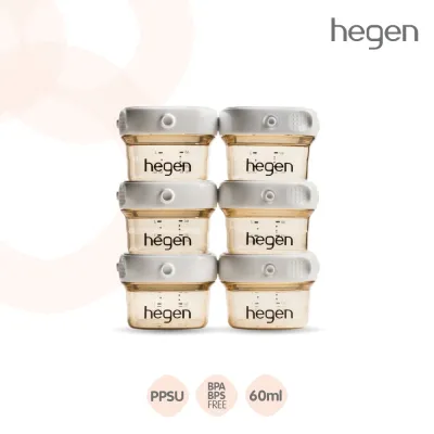 Hegen ขวดเก็บน้ำนม ฝาสีขาว 2 ออนซ์ / 60 มล. (แพ็ค 6 ชิ้น) Breast Milk Storage