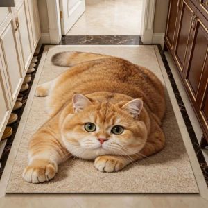 DIVATEN 40×60CM 3D Cat Floor Mat Diatomaceous Earth Realistic Bathroom Carpet Cute Water-absorbing Bedroom Door Rug Home Decor