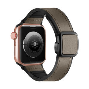 Magnetic Strap For Apple Watch 11 Band Ultra 3 2 49mm 46mm 42mm 44mm 40mm 45mm 41mm 38mm Genuine Leather+Silicone Bracelet for iWatch Series Ultra 11 10 9 8 7 6 5 4 SE3