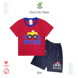 Setelan Bayi Laki Laki Baju Lengan Pendek Anak Usia 12 Bulan Hingga 18 Bulan Set Celana Jeans Motif Cool Dude All Size Warna Tua 3177 Wakakids