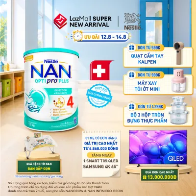 [CHỈ 12-14.08 QT ĐƠN 599K/999K/1299K] [Tặng bàn gấp gọn] Sữa bột Nestlé NAN OPTIPRO PLUS 4 1500g/lon với 5HMO Giúp tiêu hóa tốt