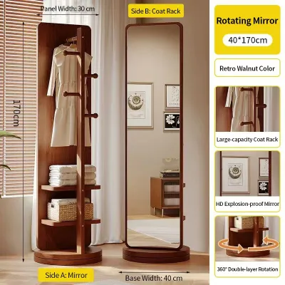 Turtle Full-Length Retro Floor Mirror Home Storage and Dressing Mirror Rotating and Movable for the Bedroom