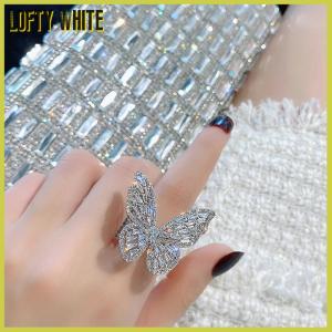 Lofty White แหวนเพชรสวิสรูปผีเสื้อแหวนเปิดด้วยหินอัญมณีขนาดใหญ่
