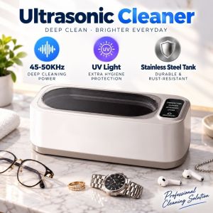 FIRST SONG UV Light Ultrasonic Cleaner Stainless Steel Tank 45-50KHz Eyeglass Cleaning Machine Household 4 Cleaning Modes Jewelry Cleaner Eyeglasses