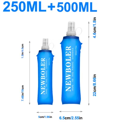 Newboler 250ml 500ml 750ml Folding Soft Flask TPU BPA-Free Running Water Bottle Soft Silicone Drinking Bag For Outdoor Sports Camping Hiking Hydration Pack Kettle