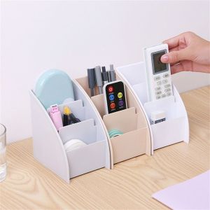 JPTD Multifunctional Office Accessories Plastic 3 Grid Office Storage Containers 3 Colors Remote Control Box Storage Case Cosmetics Stand Holder Organizer
