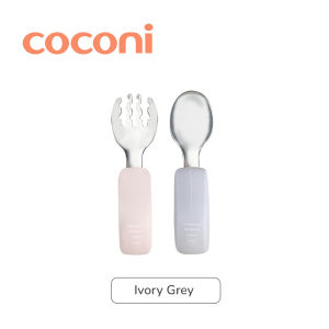 COCONI Eazy Grip Fork & Spoon Stainless Steel Set | Sendok Garpu Belajar Makan Anak Bayi MPASI Silicone Stainless
