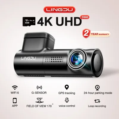 LINGDU D500 4K Dash Camera WIFI 6 +APP+GSP Voice Control 150 Degree Viewing AngleLoop Record