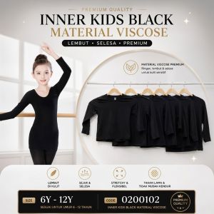 Kids Premium Viscose Long Sleeve Basic Top | Round Neck Innerwear Tee | Black White Skin | Size 6Y-12Y