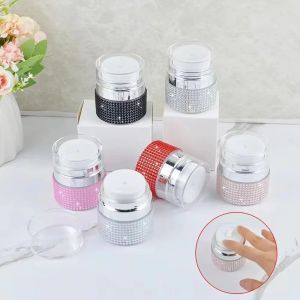 STARGOODS 15ml Cosmetic Cream Bottle Luxury Rhinestone Vacuum Pump Face Cream Dispenser Reusable Press Type Cream Lotion Jar Travel