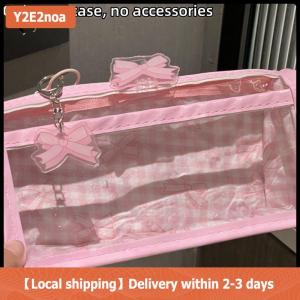 【Local shipping】 Ngọt Ngào Bow dây kéo bút chì trong suốt trường hợp hộp sinh viên văn phòng phẩm lưu trữ túi công suất lớn trang điểm Túi Phim hoạt hình dây kéo túi bút