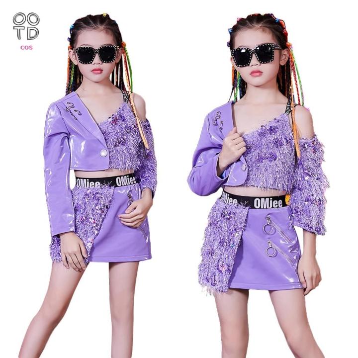 Jazz dance fashion girls trend to exercise suit children costumes dress girl  jazz midriff long-sleeved children