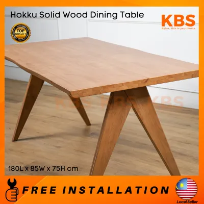 (FREE Installation+Shipping) KBS Hokku 6FT Full Solid Wood / Dining Table / Mid Century / Muji Style Furniture /Japanese minimalism / 180L x 85W x 75H cm / Color Light Walnut COLOR Light Walnut