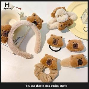 Hayating 1Pc Pair Elegant Plush Hairpins Kawaii Capybara Scrunchies Cute Animal Plush Hair Rope Ponytail Holder Wash Face Wrist Strap