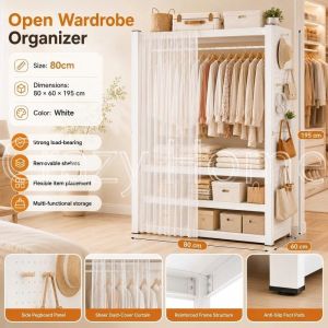 Crazy Home Baju Besar Wardrobe With Perforated Hole Panel Dust‑proof Curtain Large Storage Almari Cabinet衣櫥衣櫃