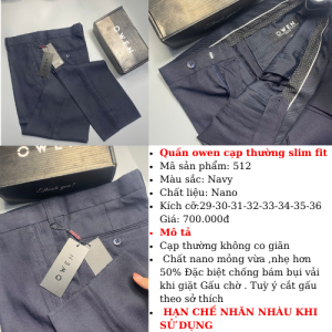 Quần Âu OWEN chất Nano mềm siêu nhẹ form ôm trẻ trung màu tím than OTR512