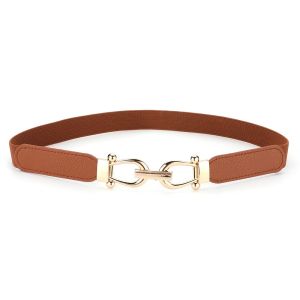 MAYIT  Design Womens Belt Interlocking Buckle Stretchy Material Skinny Belt Fashion Accessory Vintage Style Waist Belt For Dresses
