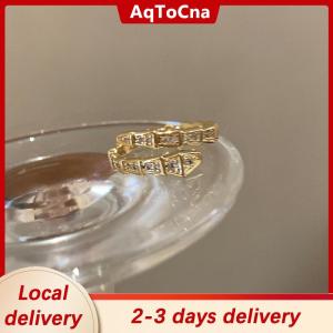 [COD] AqToCna Ship within 24 hours Light Luxury Crystal Snake Shape Ring For Women Girl Exquisite Shiny Zircon Opening Adjustable Finger Ring Wedding Jewelry Gifts