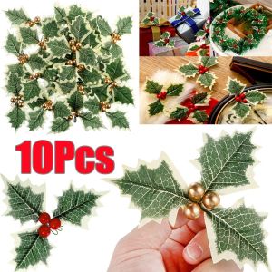 10 Chiếc Lá Giáng Sinh Nhỏ Màu Xanh Lá Cây Hoa Quả Mọng Nhân Tạo Để Tự Làm Vòng Hoa Cưới Hoa Hồng Lá Hoa Giả Thủ Công