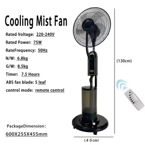 Air Cooling Electric Fan Stand with Remote Control Water Mist Fan Heavy Duty Inverter Industrial Spray Fan with Wheels 4L Water Tank 3 Speeds Strong Wind Humidifier For Home Office Warehouse Restaurant Hotel School