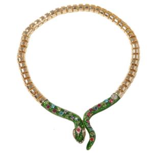 Serpentine Necklace Rhinestones Snake Shaped Neck Chain Animal Pendant Neckchain for Parties and Festivals