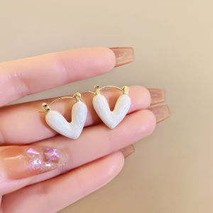 🔥Orfila White Simple Design Women Heart Earrings Drop Glaze Love Earring New Fashion Jewelry Earrings