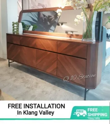 Q 10 - (2 Options) 2 Meter Solid Wood Hall Cabinet / Solid Wood Living Room Display Cabinet / Solid Rubber Wood Hall Display Cabinet / Solid Wood Low Cabinet / Solid Wood Sideboard / 180 cm Solid Wood Side Board / Almari Laci (TEL)